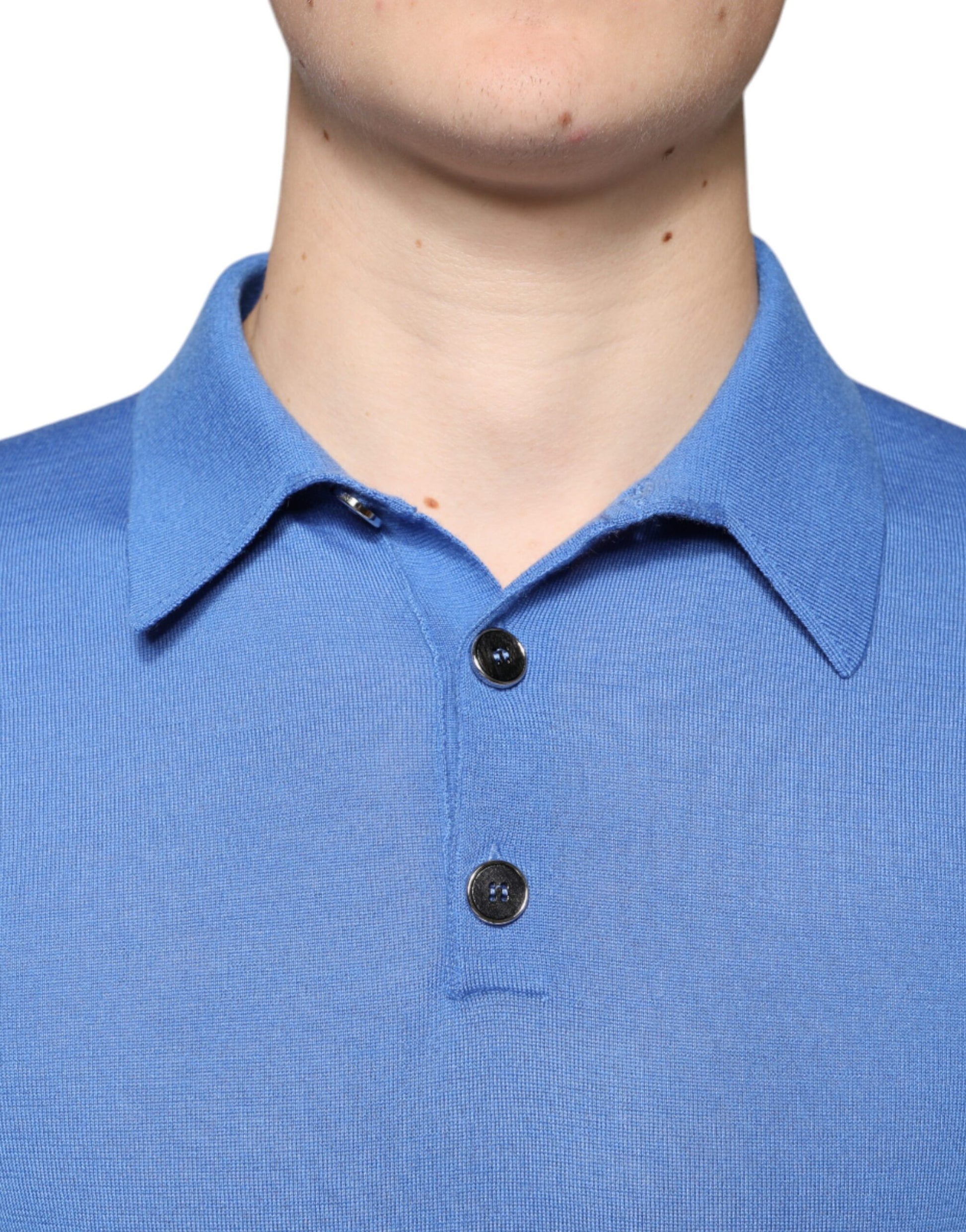 Blaues Poloshirt aus Kaschmir mit kurzen Ärmeln für Herren