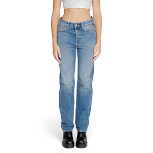 Blaue Mom-Jeans aus Baumwolle