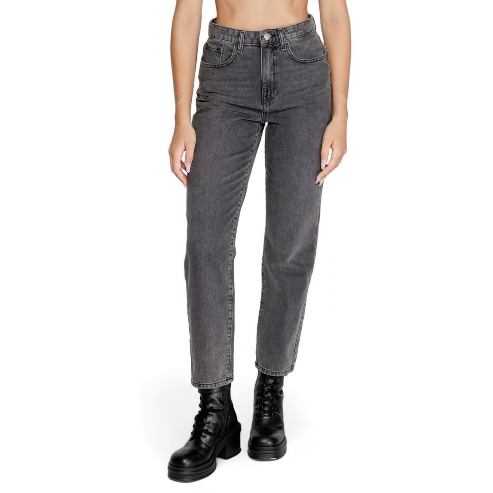 Graue Mom-Jeans aus Baumwolle