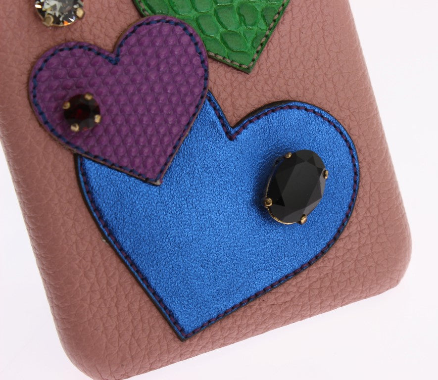 Rosa Leder-Handyhülle mit Herz-Kristall