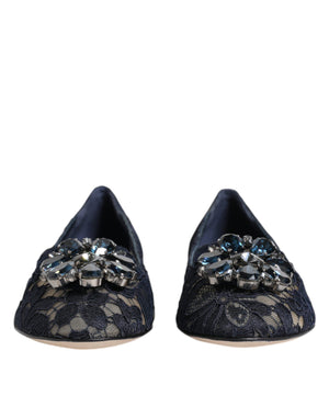 Blaue Taormina Lace Crystals Flats Schuhe