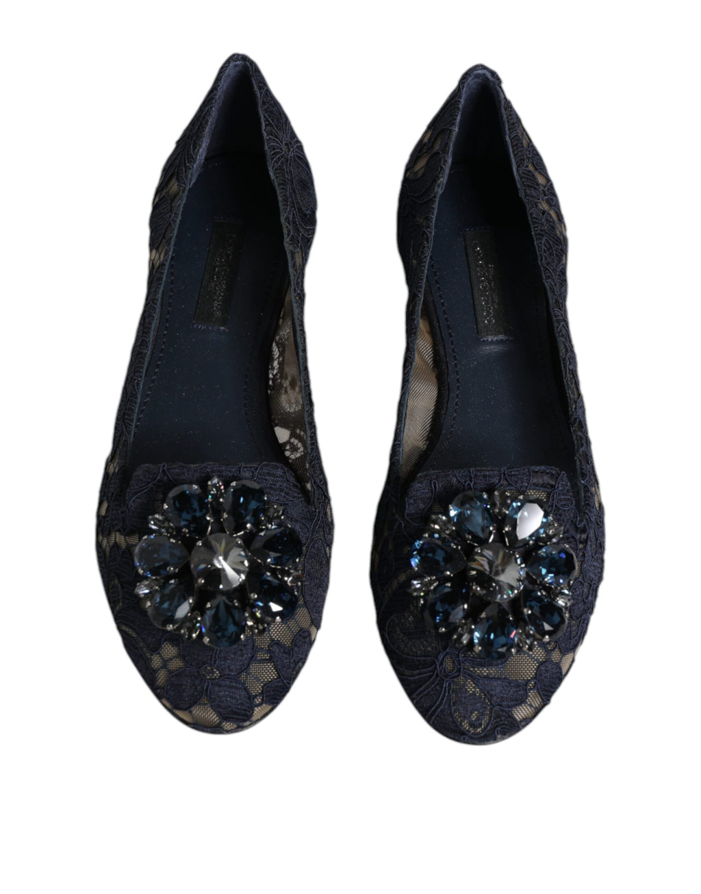 Blaue Taormina Lace Crystals Flats Schuhe