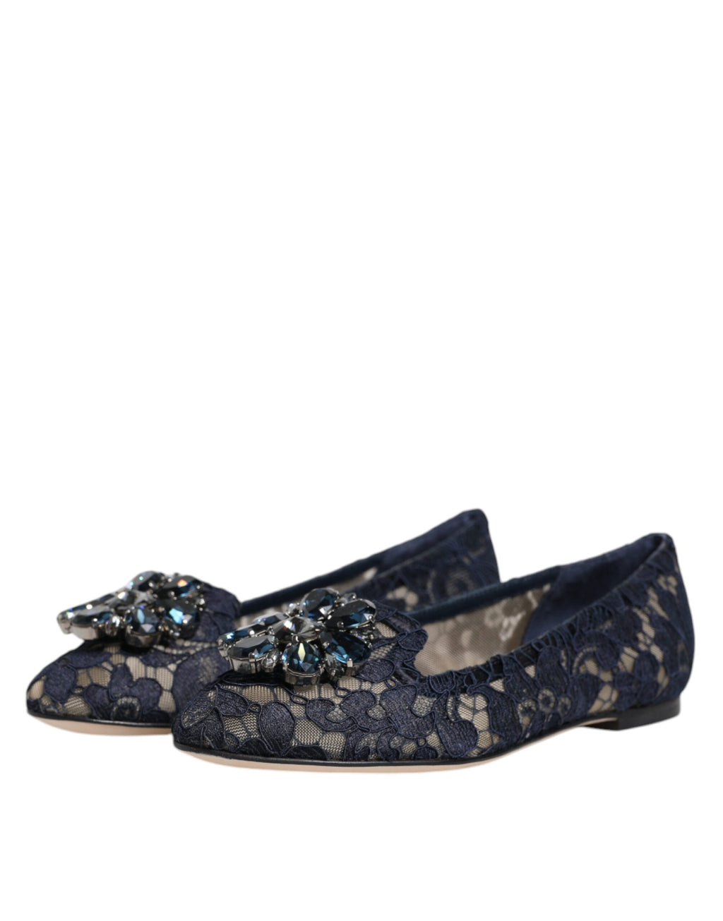 Blaue Taormina Lace Crystals Flats Schuhe