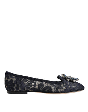 Blaue Taormina Lace Crystals Flats Schuhe