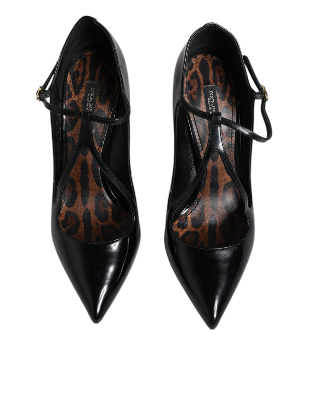 Schwarze Lederschuhe mit T-Riemen und Stilettoabsatz