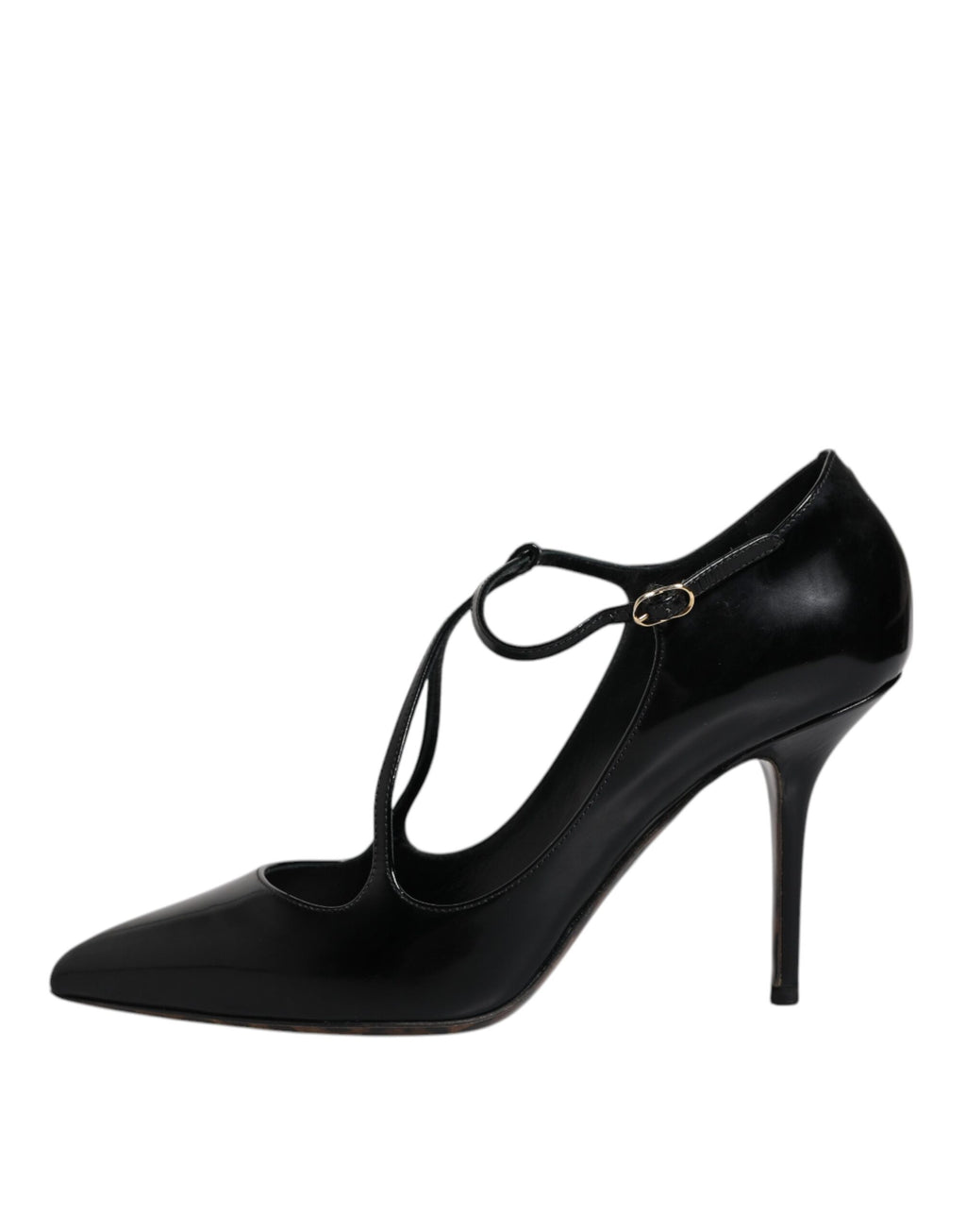 Schwarze Lederschuhe mit T-Riemen und Stilettoabsatz