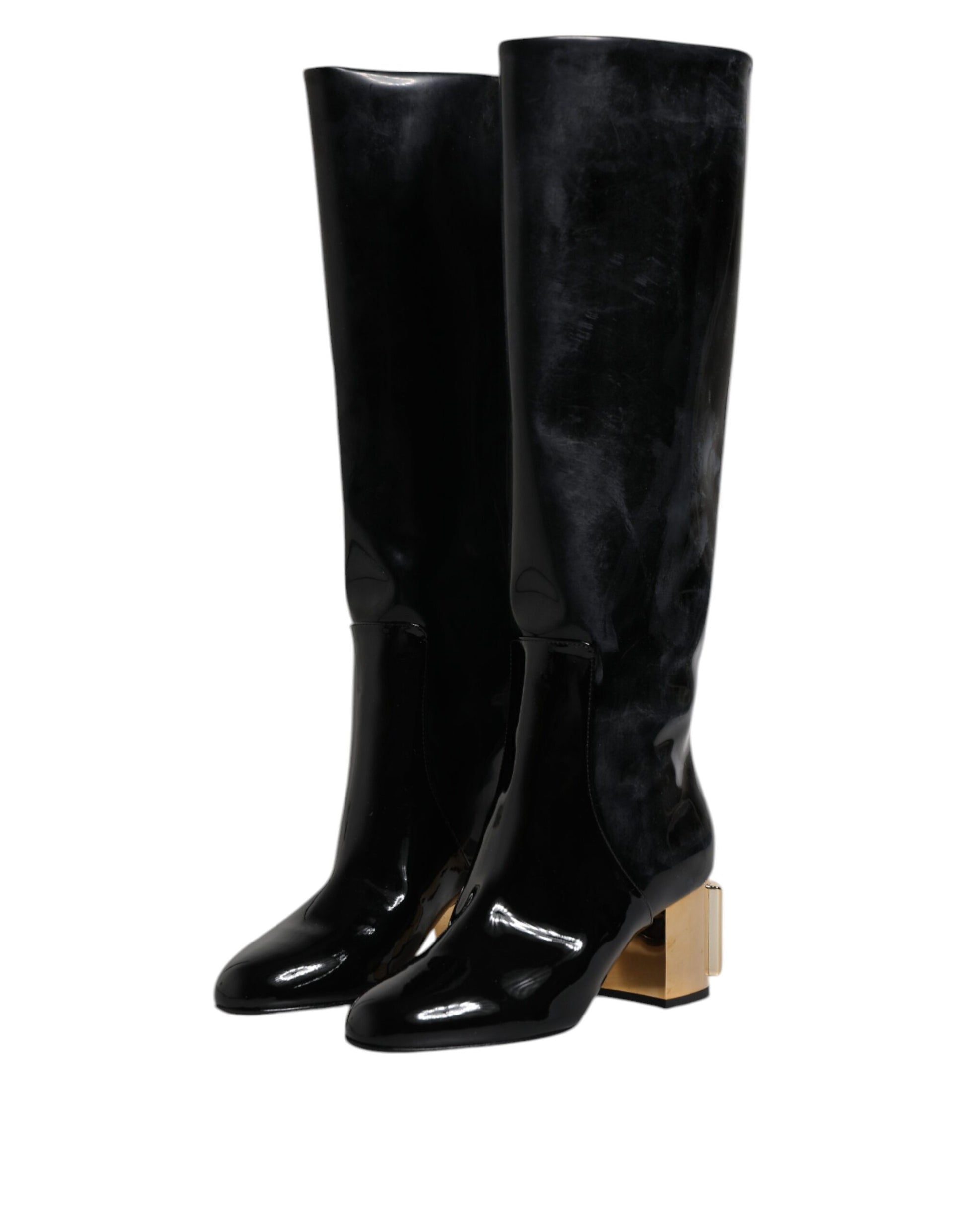 Schwarze Lackleder Vally High Boots Schuhe