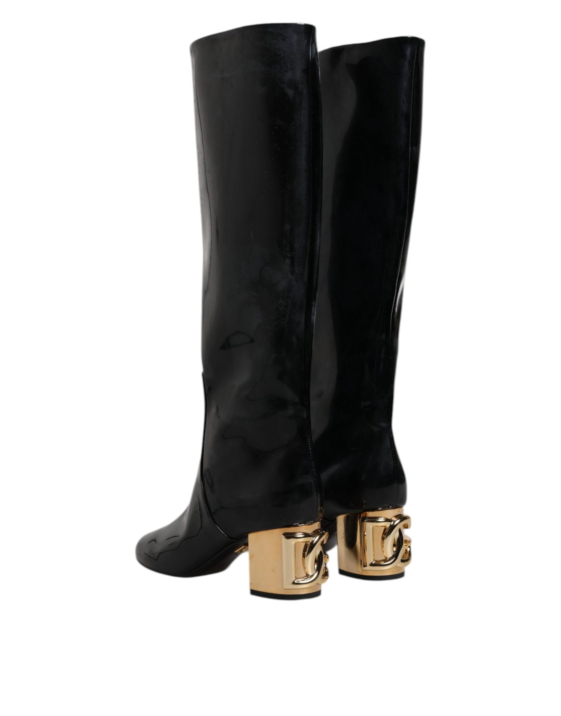 Schwarze Lackleder Vally High Boots Schuhe