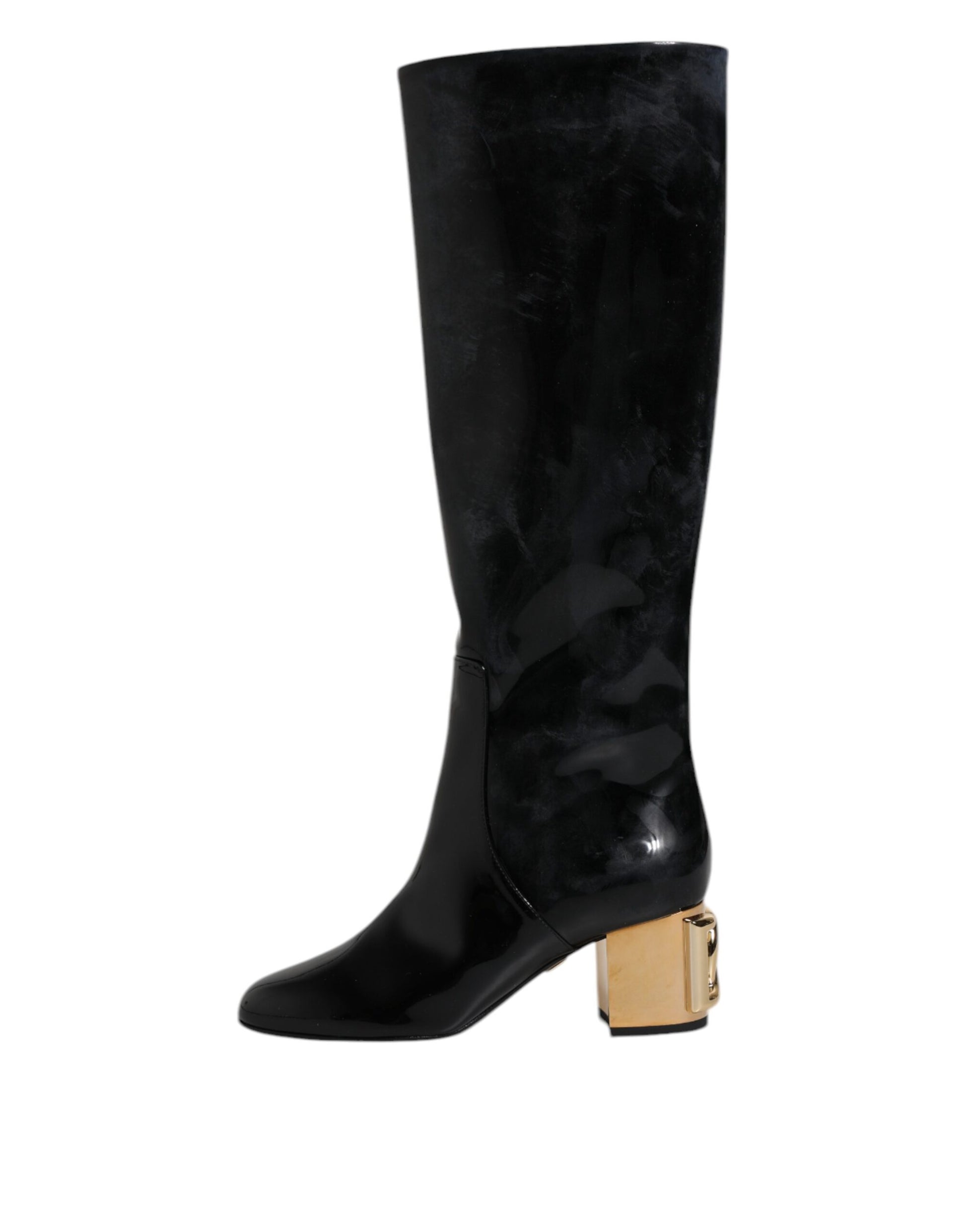 Schwarze Lackleder Vally High Boots Schuhe