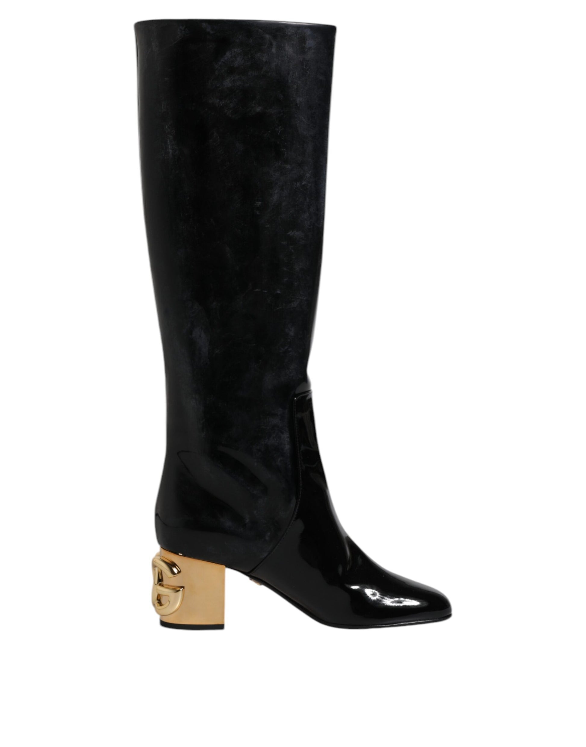 Schwarze Lackleder Vally High Boots Schuhe