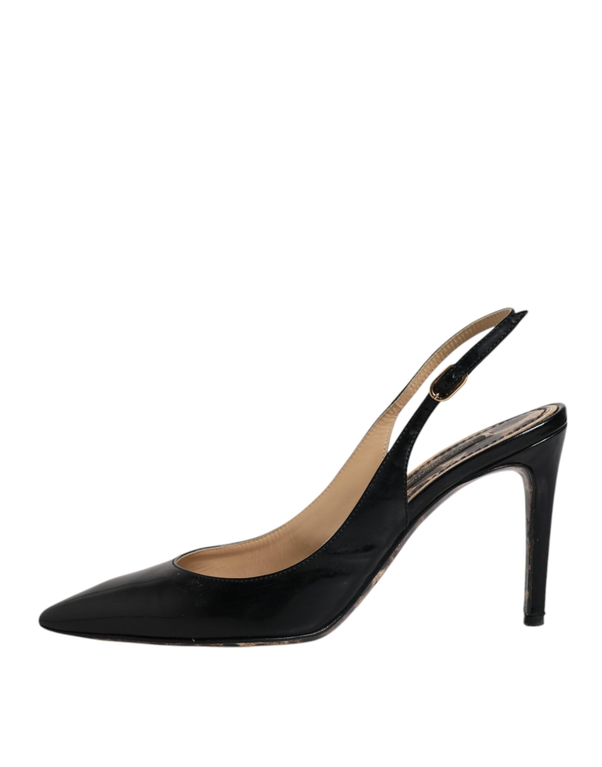 Schwarze Leder High Heels Slingbacks Schuhe