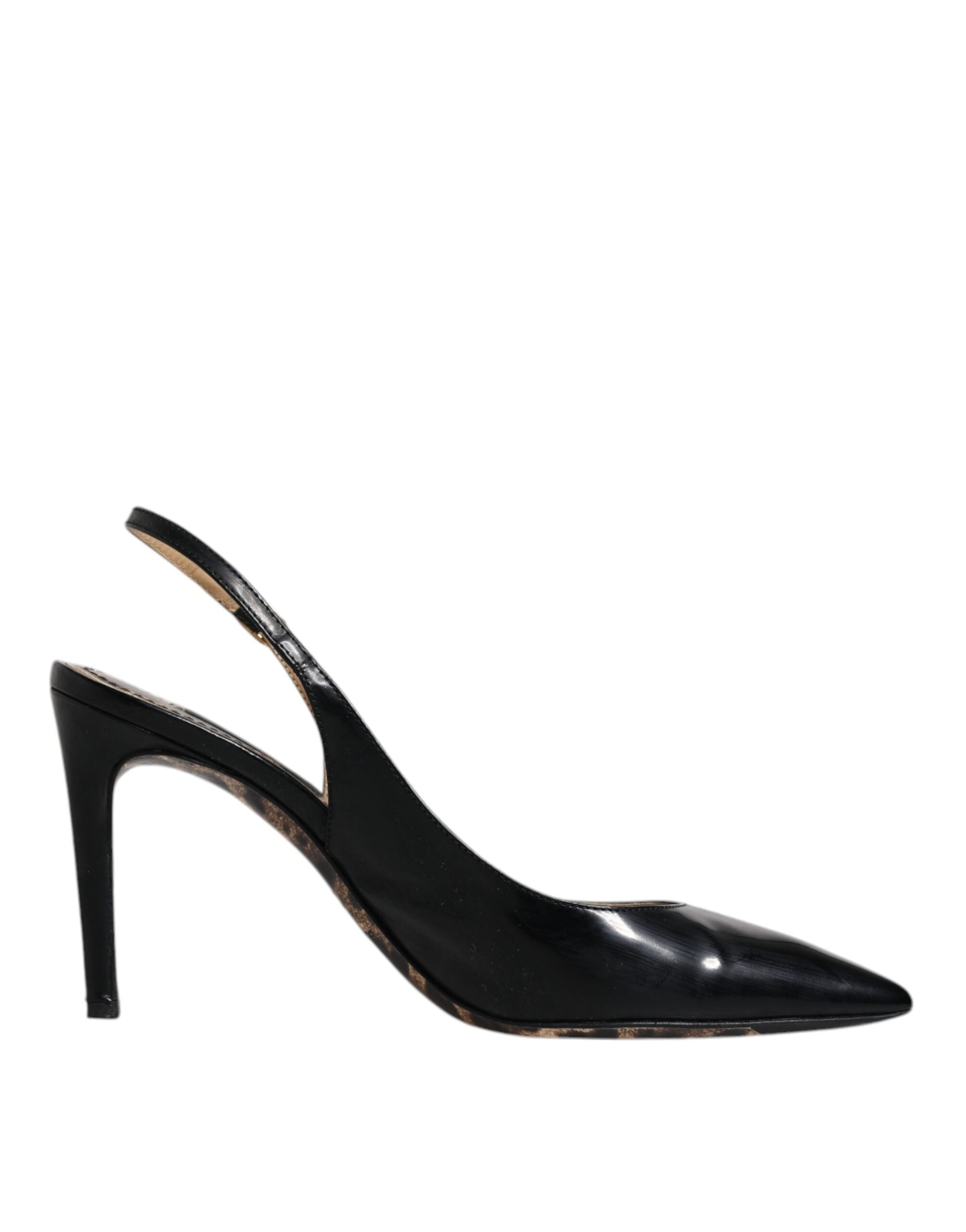 Schwarze Leder High Heels Slingbacks Schuhe