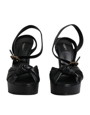Schwarze Leder Plateau Heels Sandalen Schuhe