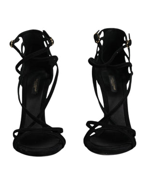 Schwarze Wildleder Knöchelriemen Heels Sandalen Schuhe