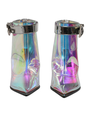 Schuhe Silber schillernde spitze kurze Stiefel