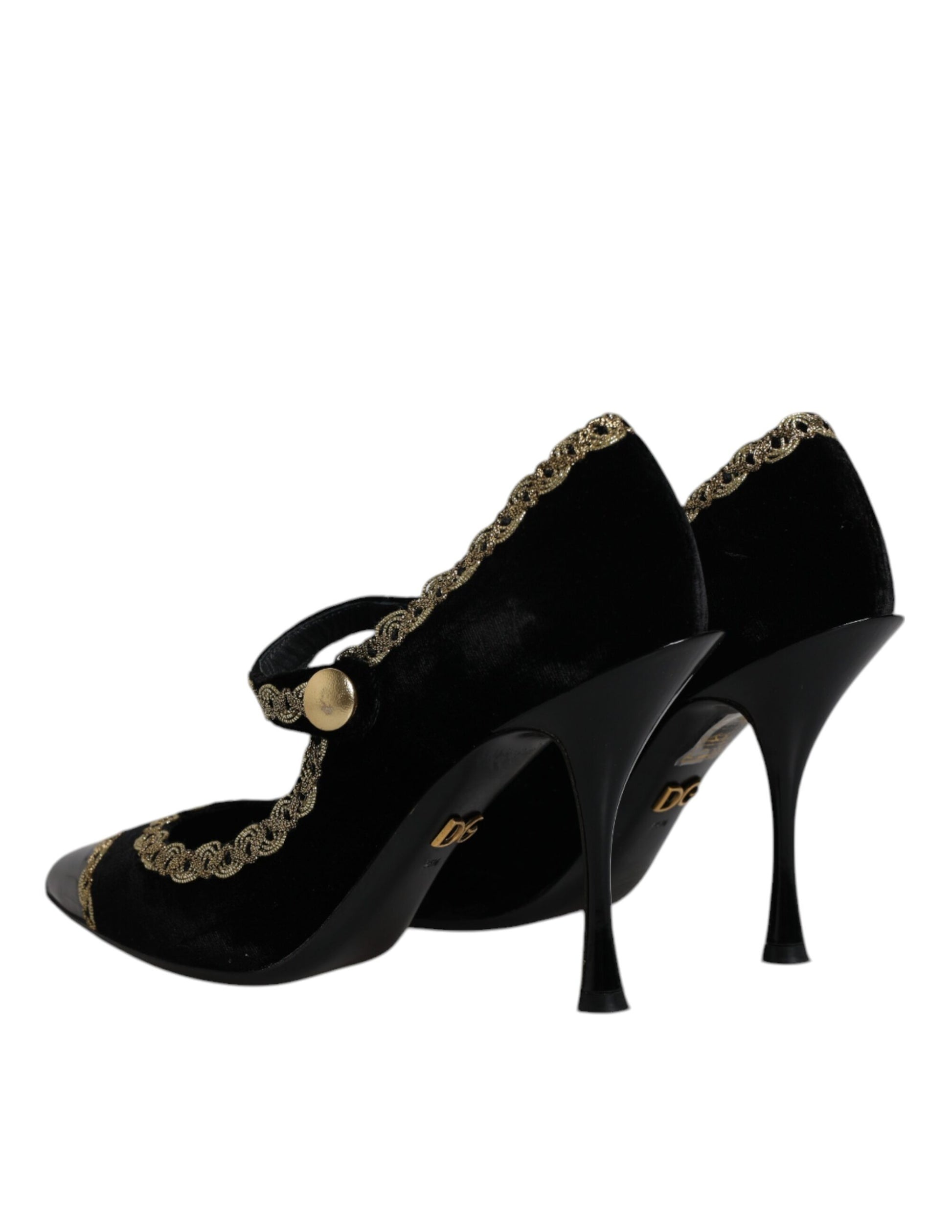 Schwarze Mary Janes Pumps aus Samt in Gold