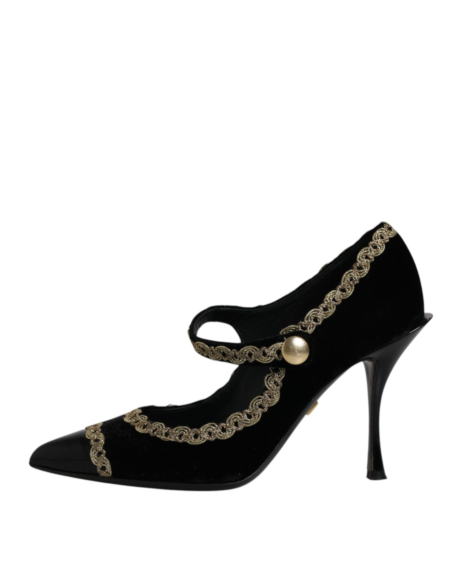 Schwarze Mary Janes Pumps aus Samt in Gold
