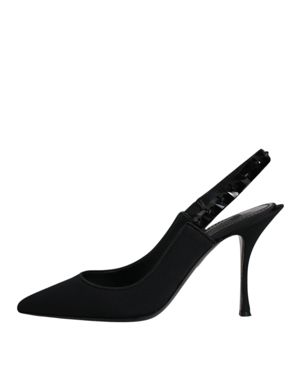 Schwarze, verzierte Charmeuse-Slingback-Schuhe