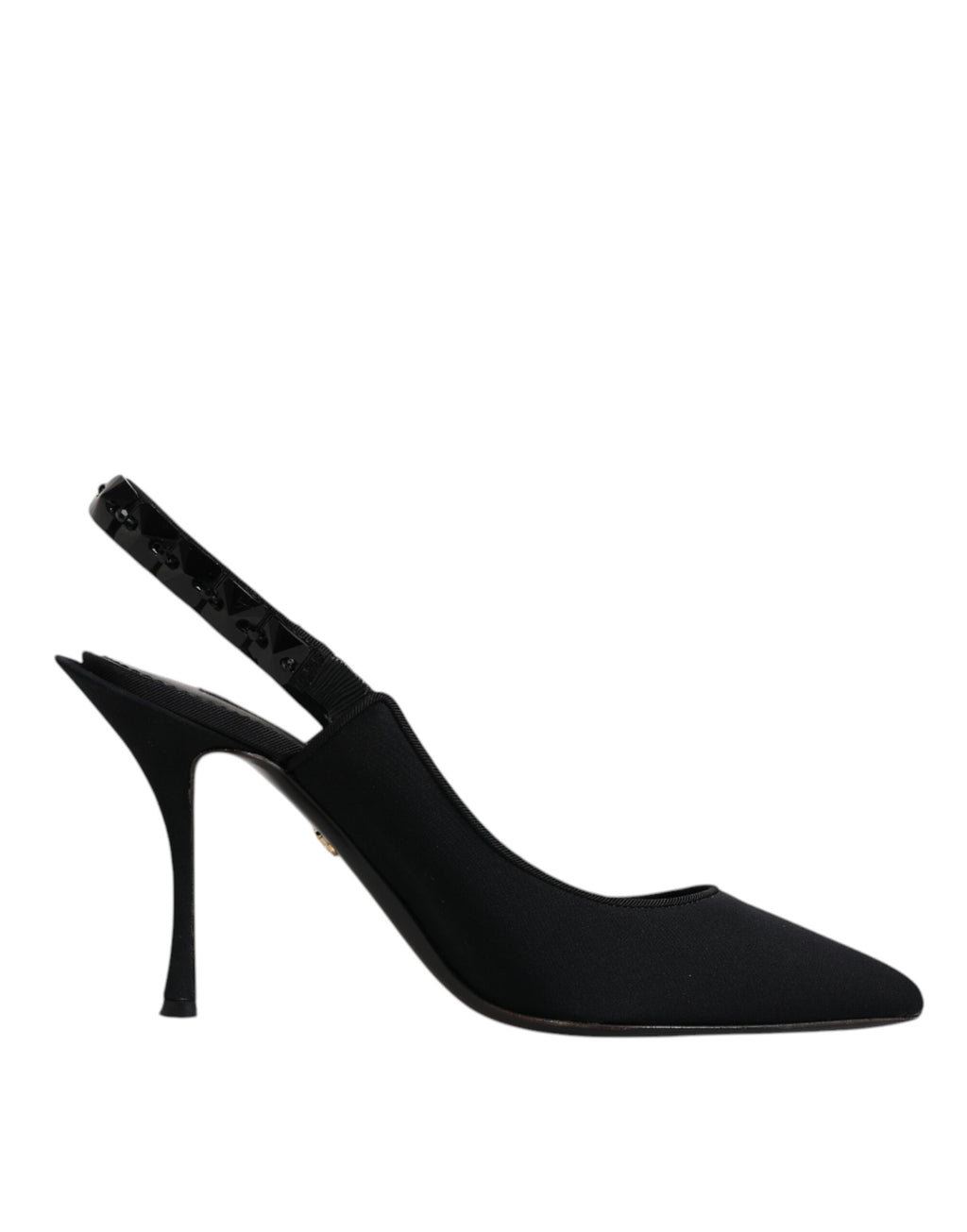 Schwarze, verzierte Charmeuse-Slingback-Schuhe