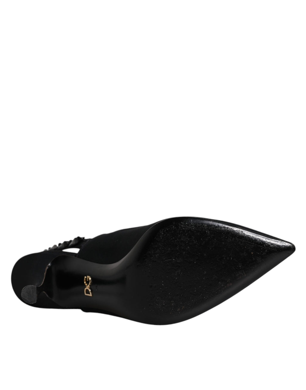 Schwarze, verzierte Charmeuse-Slingback-Schuhe