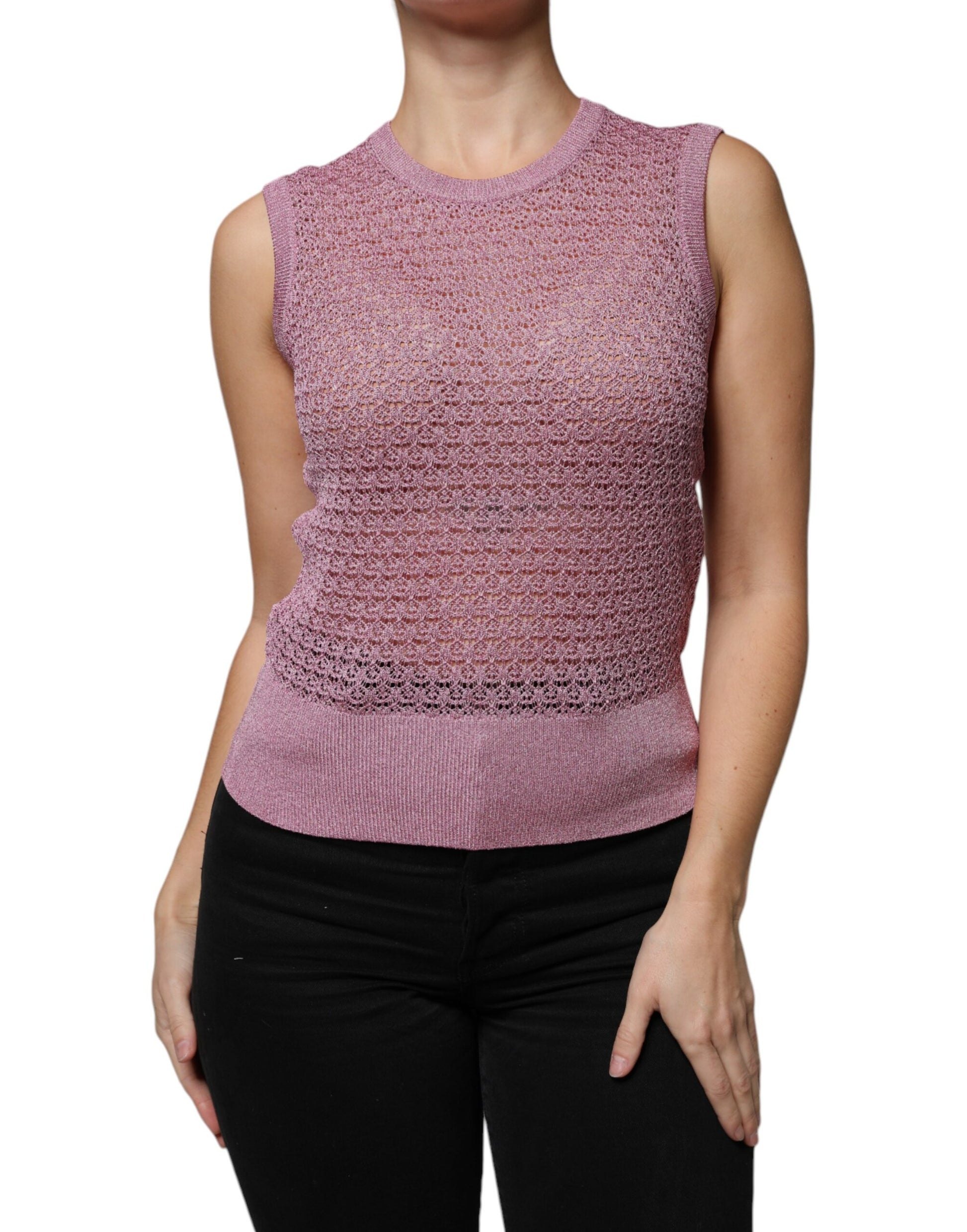 Durchsichtiges, ärmelloses Tanktop aus Netzstoff in Rosa