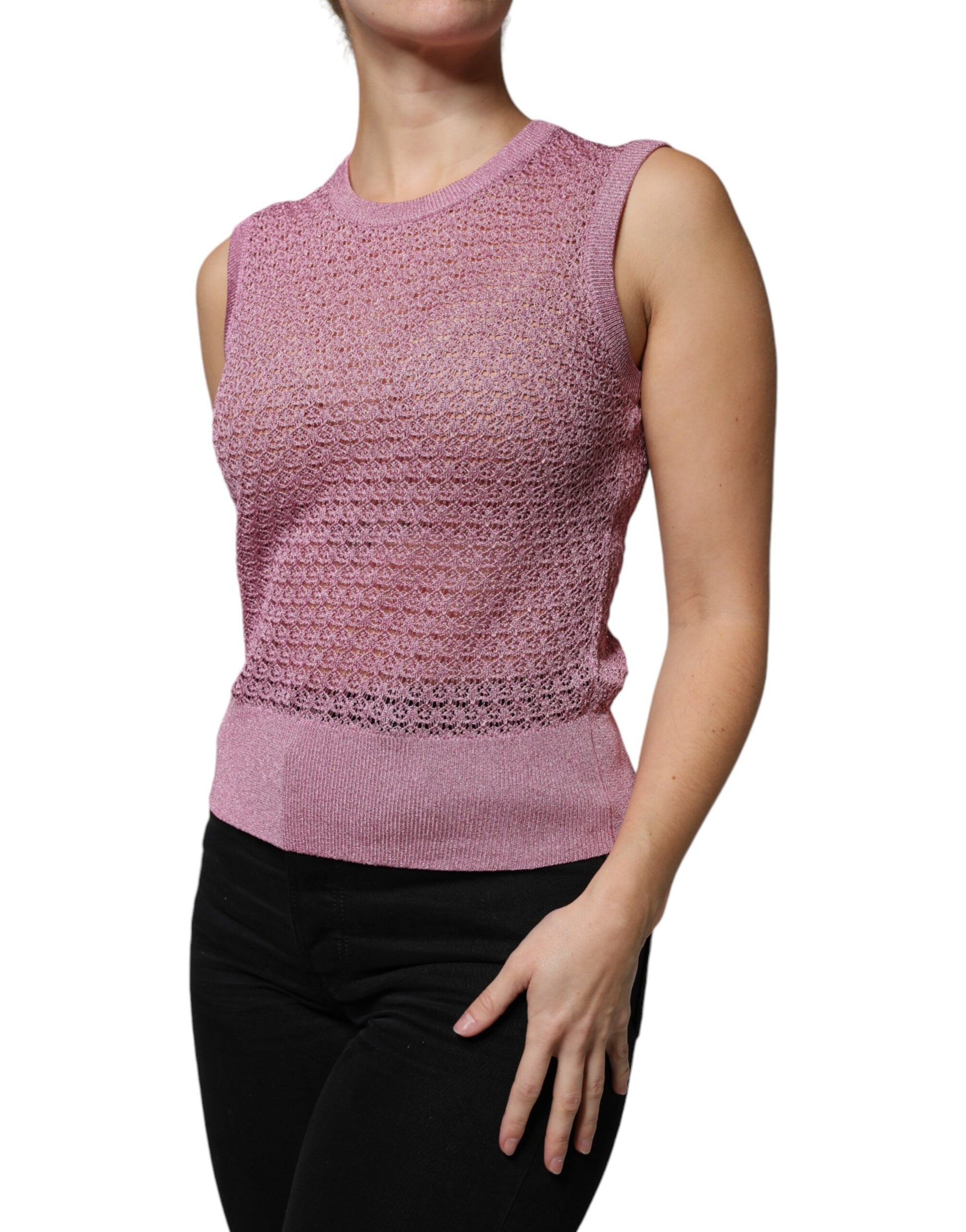 Durchsichtiges, ärmelloses Tanktop aus Netzstoff in Rosa