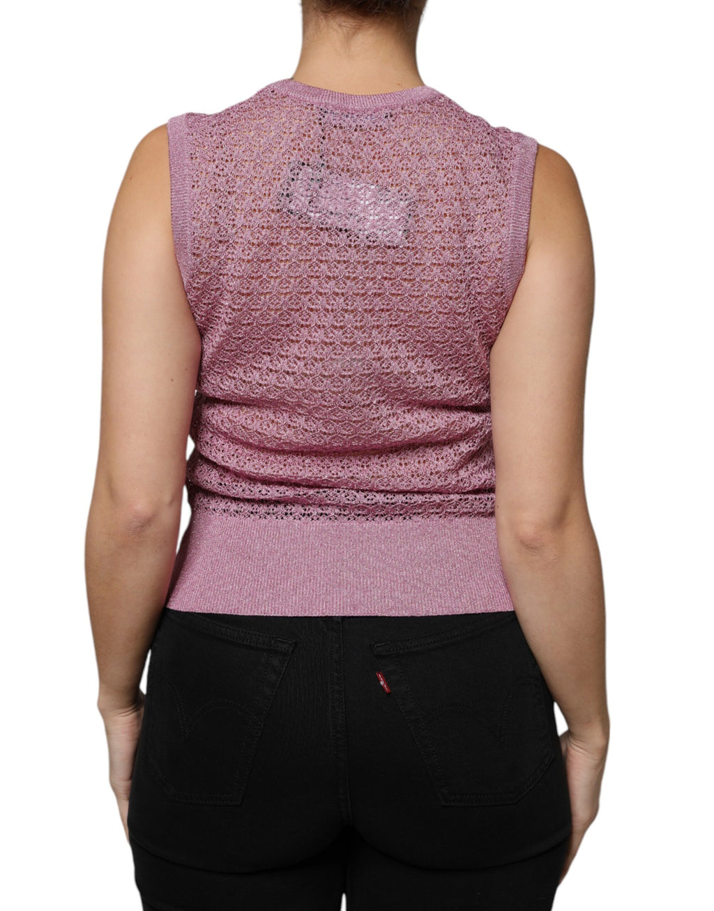 Durchsichtiges, ärmelloses Tanktop aus Netzstoff in Rosa