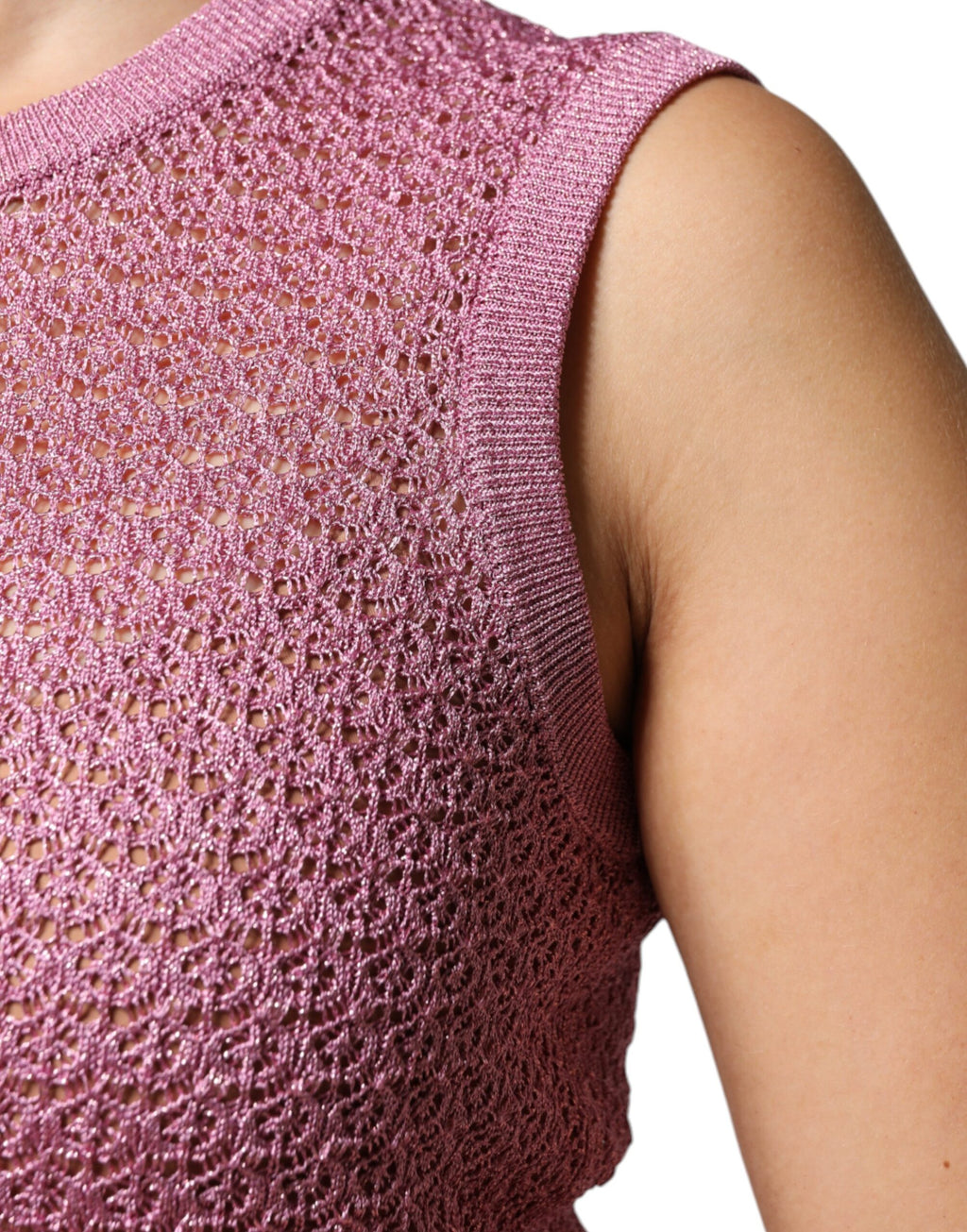 Durchsichtiges, ärmelloses Tanktop aus Netzstoff in Rosa