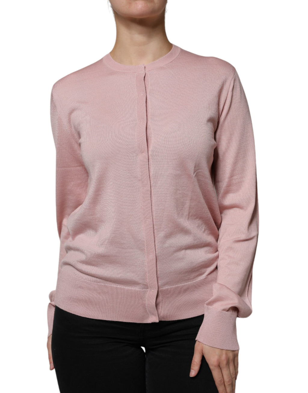 Rosa Wollstrick-Cardigan mit Knopfleiste