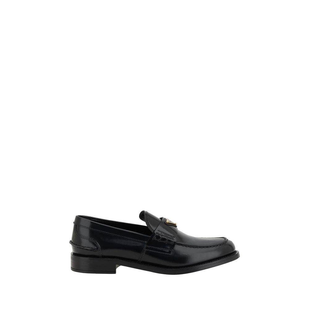 Prada Black Leather Logo Loafers