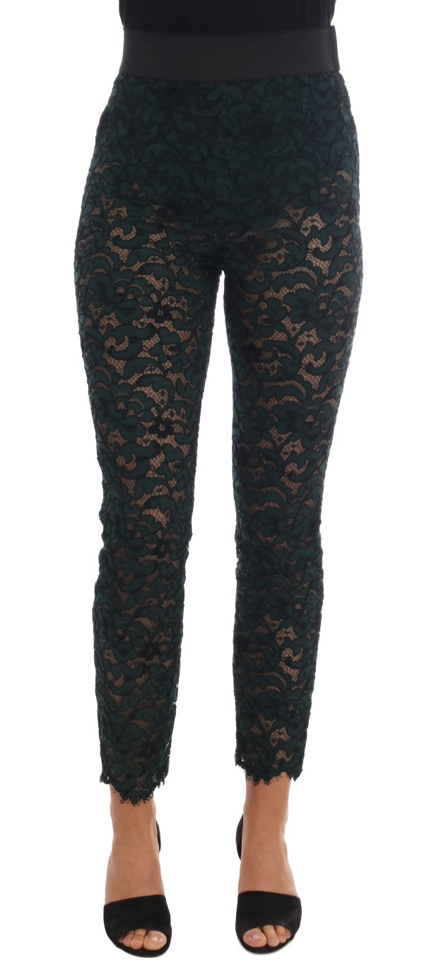 Grüne Leggings mit Blumenspitze