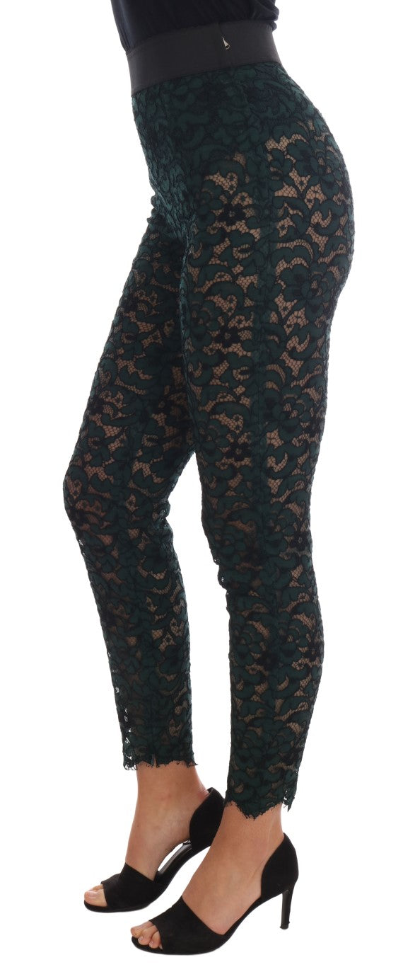 Grüne Leggings mit Blumenspitze