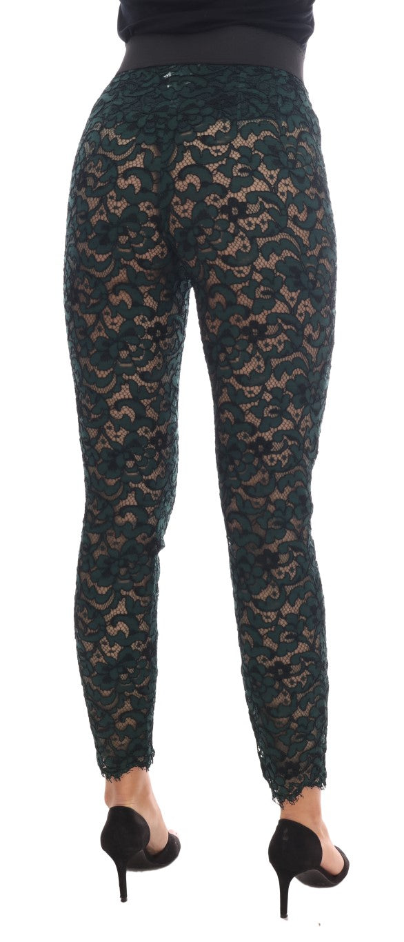 Grüne Leggings mit Blumenspitze