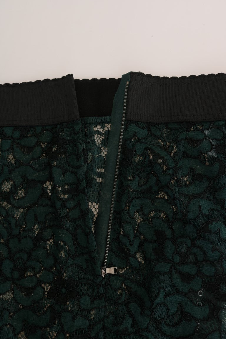 Grüne Leggings mit Blumenspitze