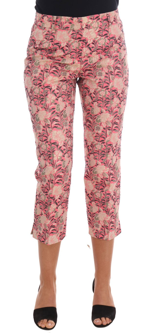 Caprihose aus Brokat mit Blumenmuster in Rosa