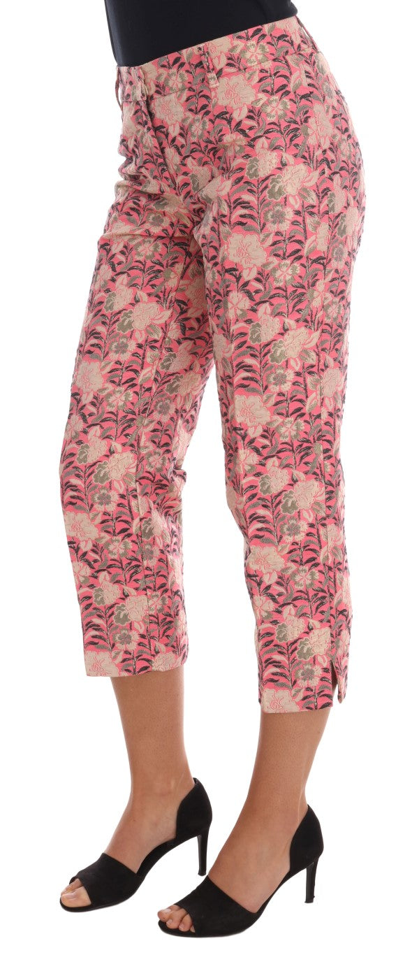 Caprihose aus Brokat mit Blumenmuster in Rosa