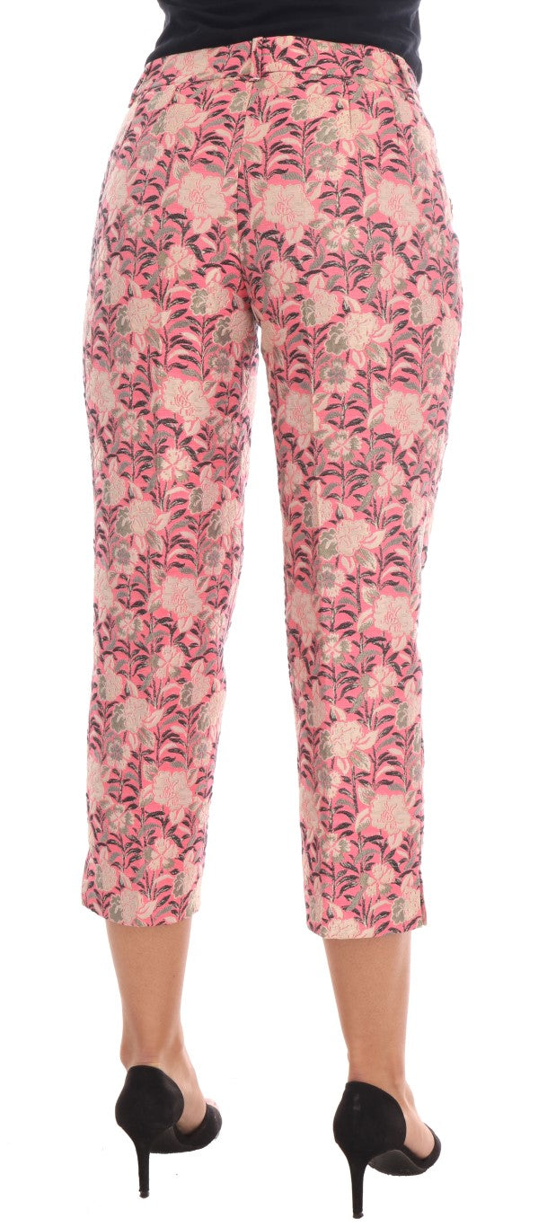 Caprihose aus Brokat mit Blumenmuster in Rosa