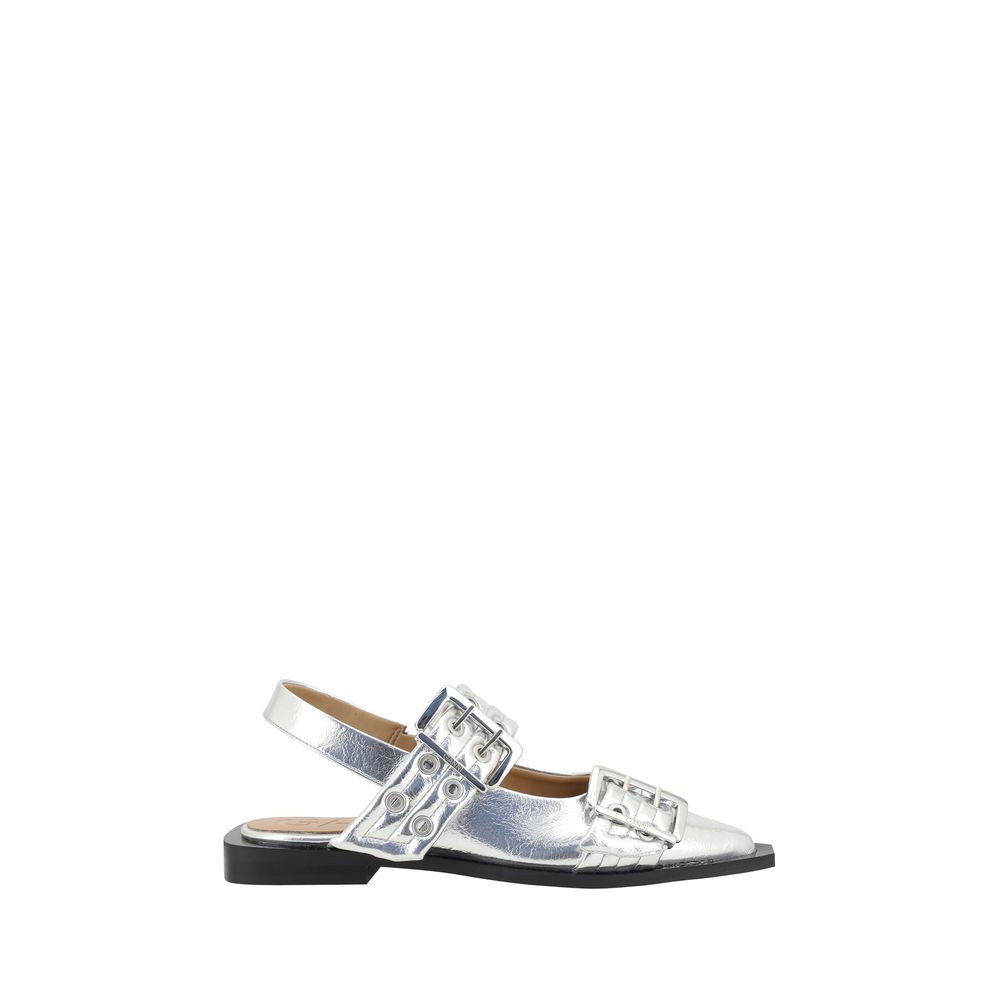 Metallic-Ballerinas mit Schnalle