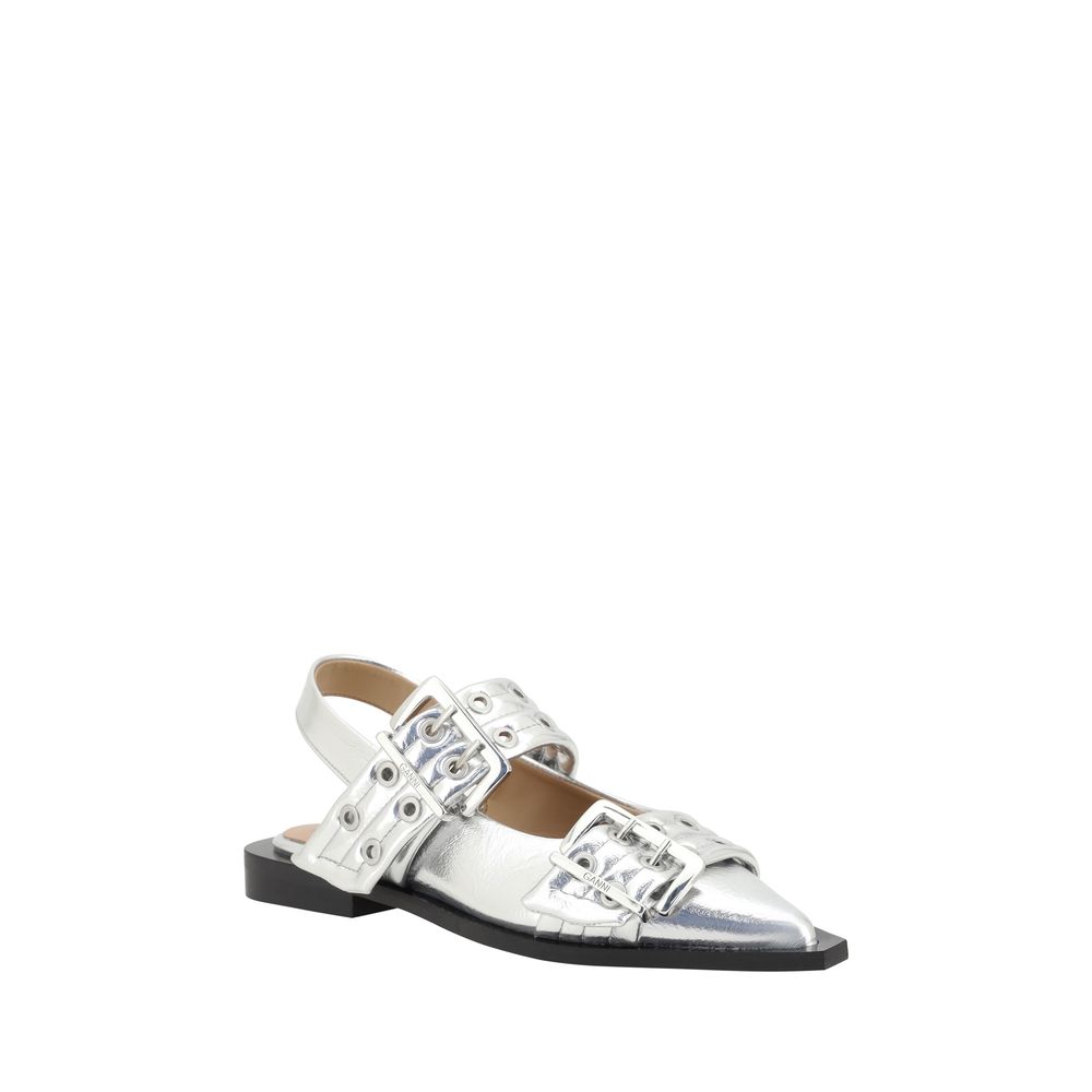 Metallic-Ballerinas mit Schnalle