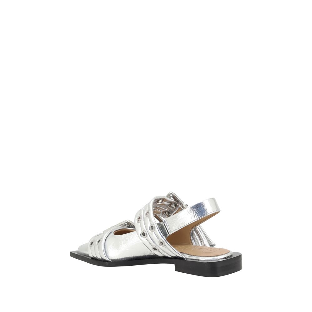 Metallic-Ballerinas mit Schnalle
