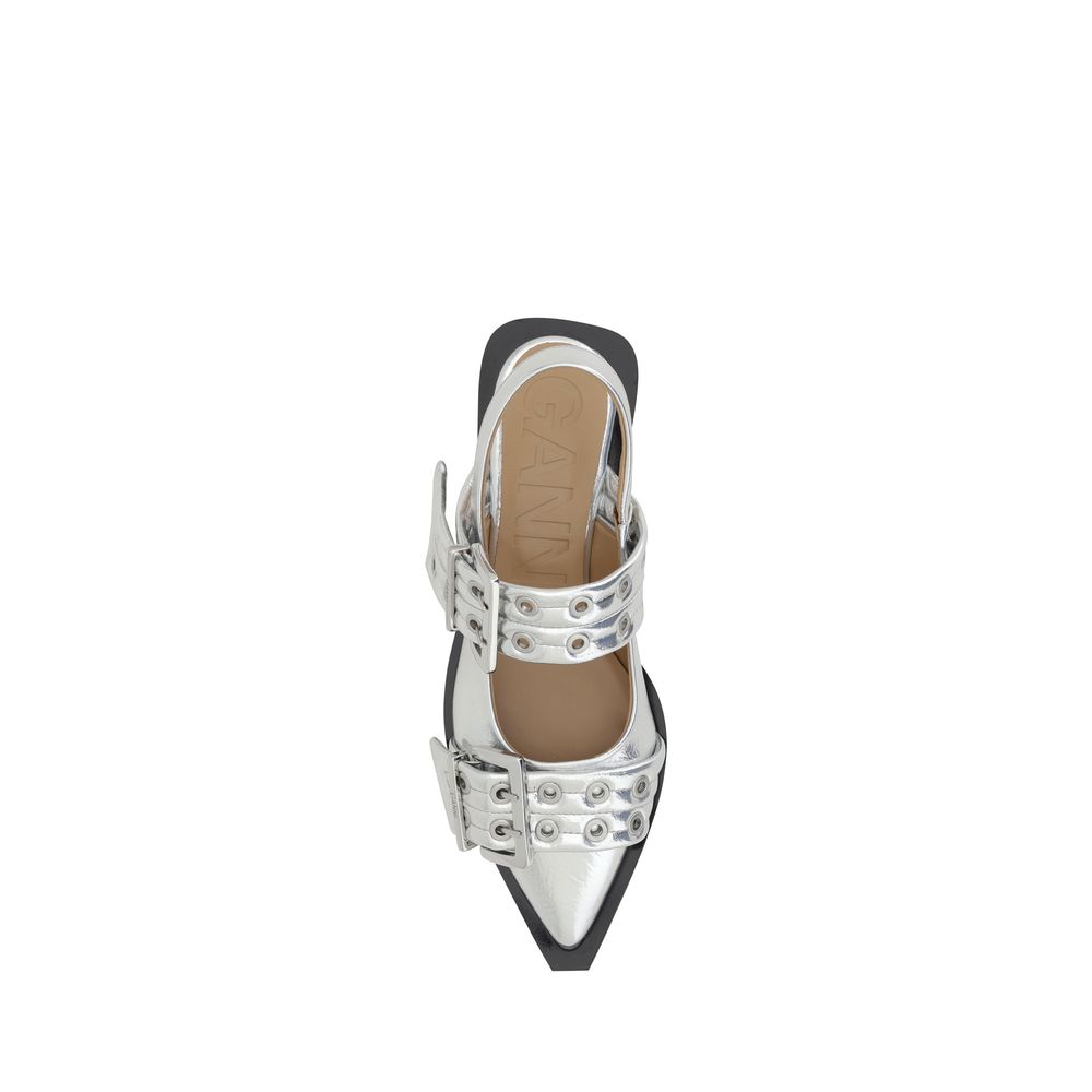Metallic-Ballerinas mit Schnalle