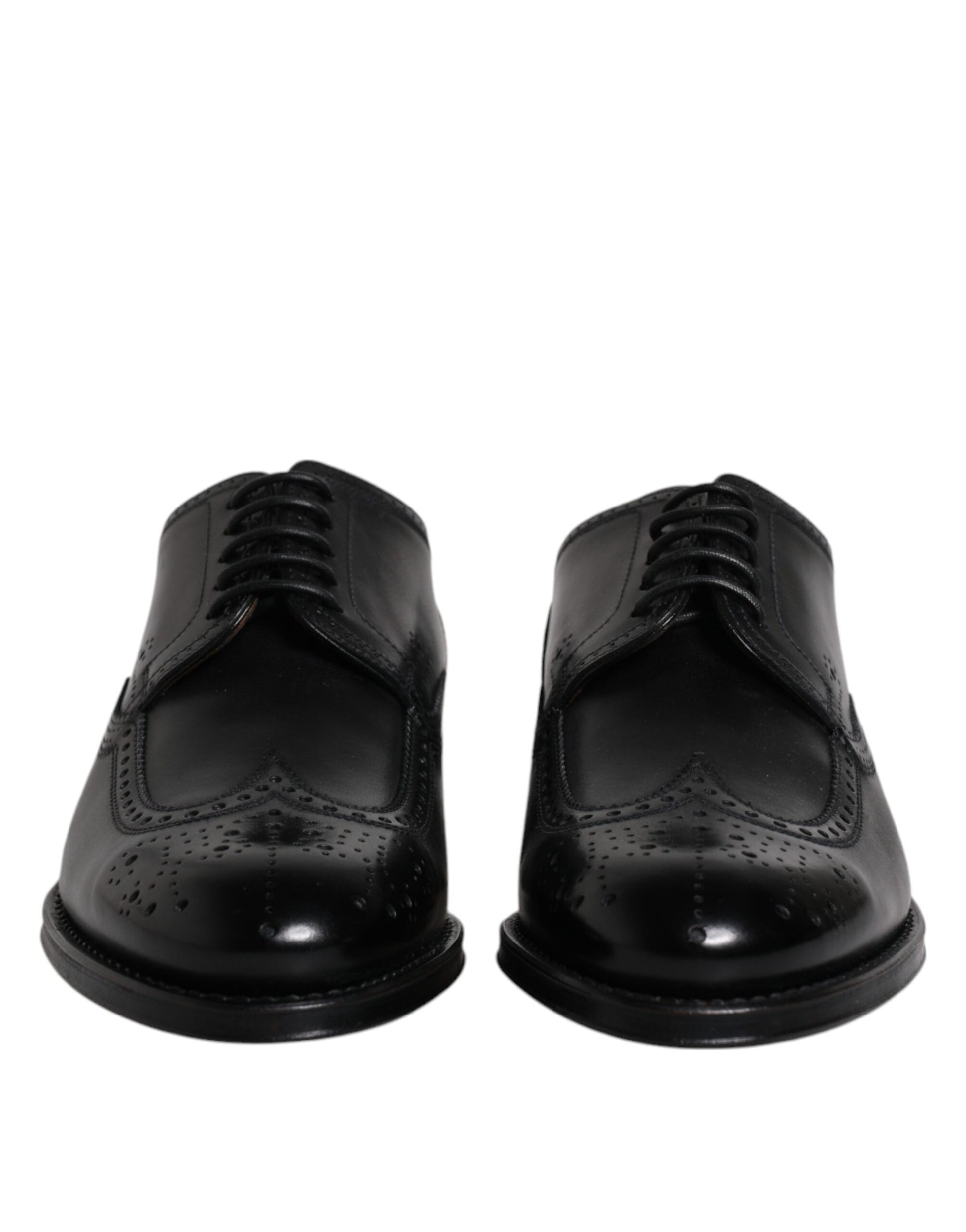 Schwarze Derby-Schuhe aus Leder mit Flügelkappe