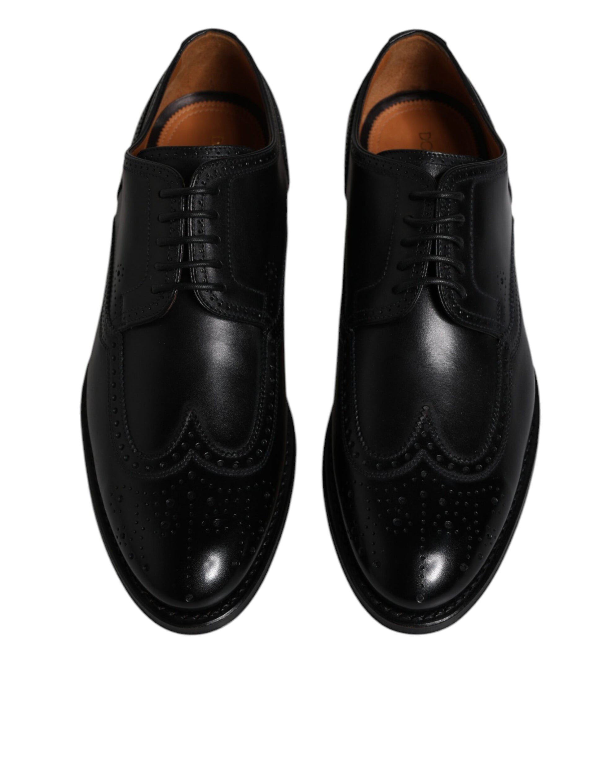 Schwarze Derby-Schuhe aus Leder mit Flügelkappe
