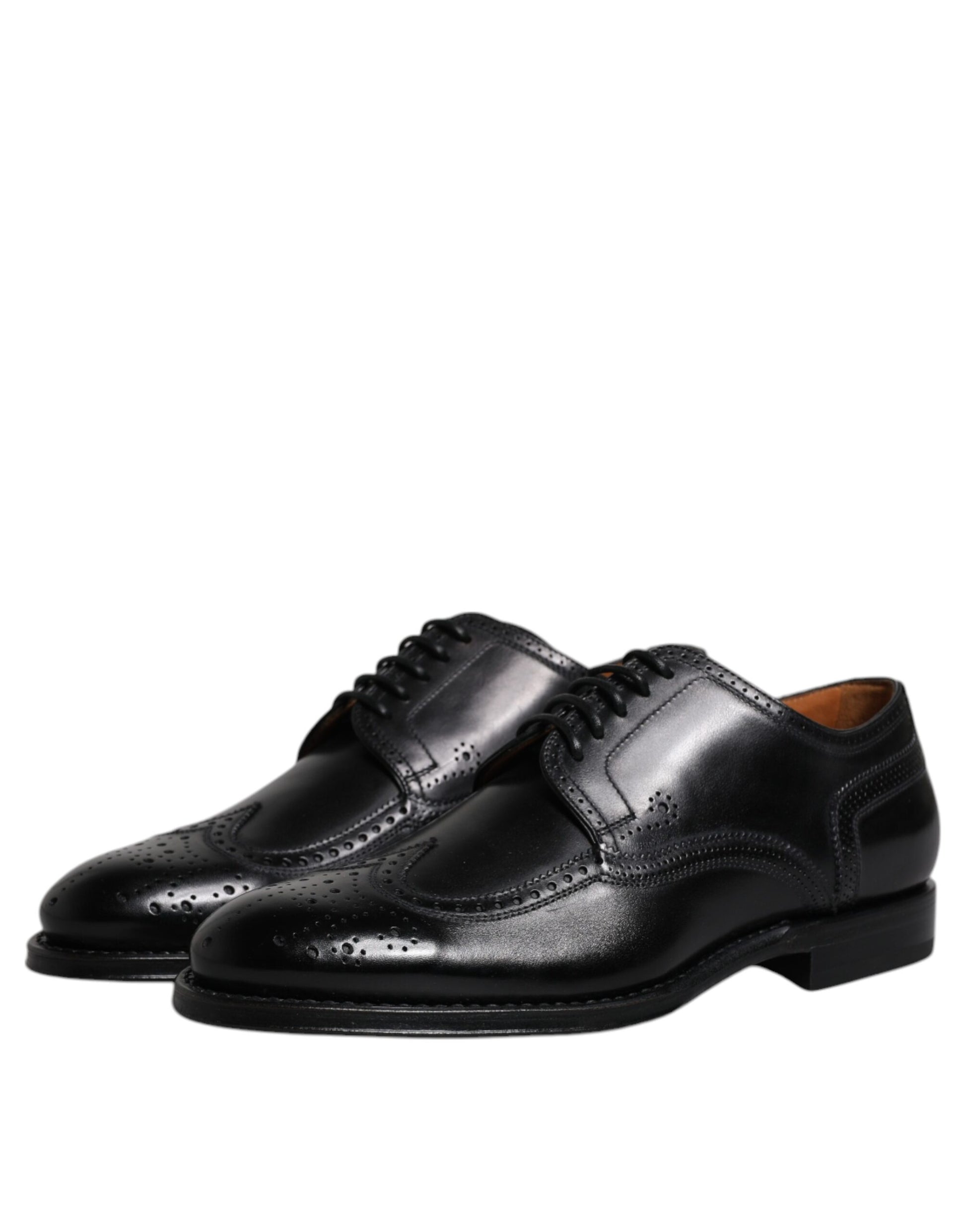 Schwarze Derby-Schuhe aus Leder mit Flügelkappe