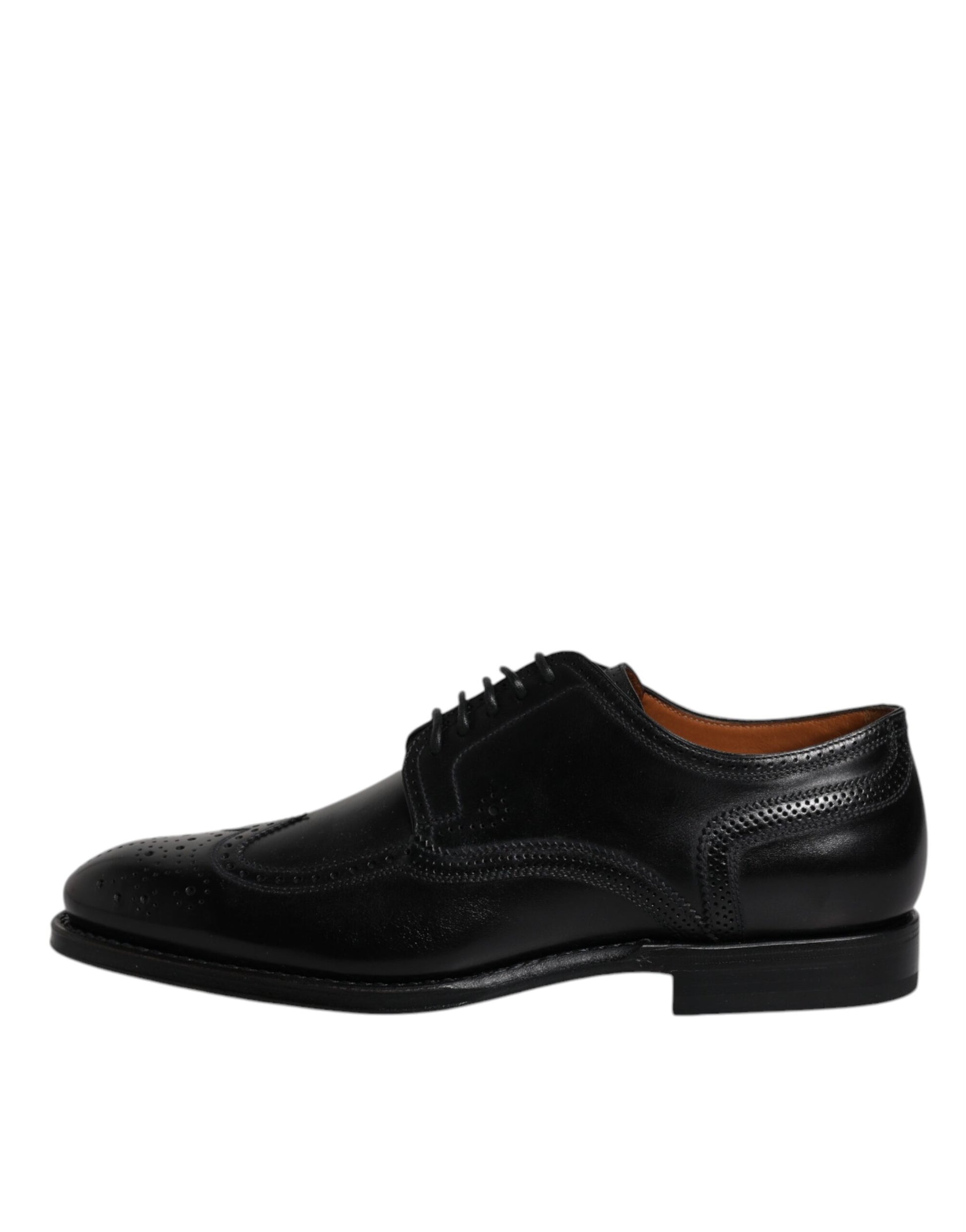 Schwarze Derby-Schuhe aus Leder mit Flügelkappe