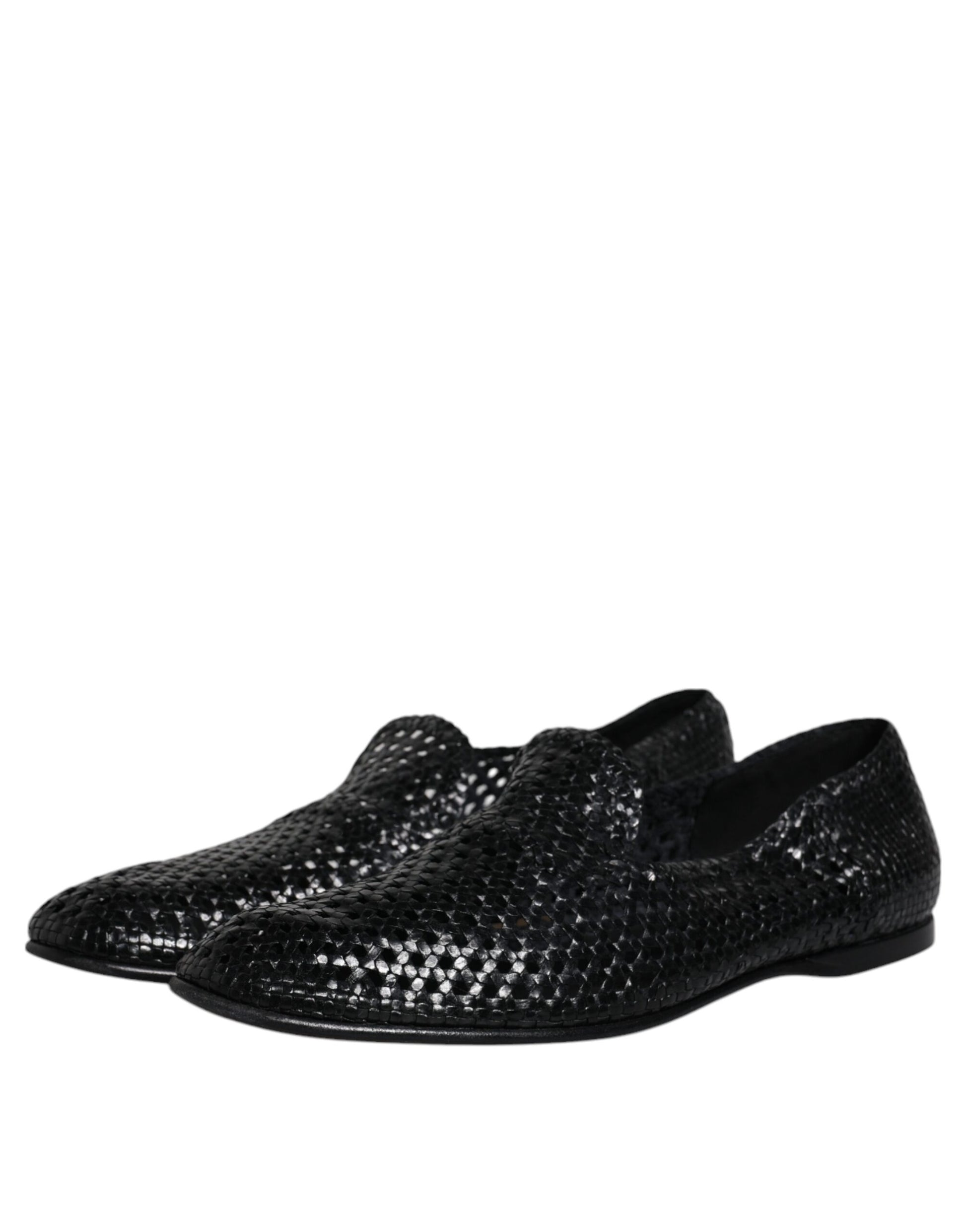 Schwarze Slipper aus gewebtem Leder