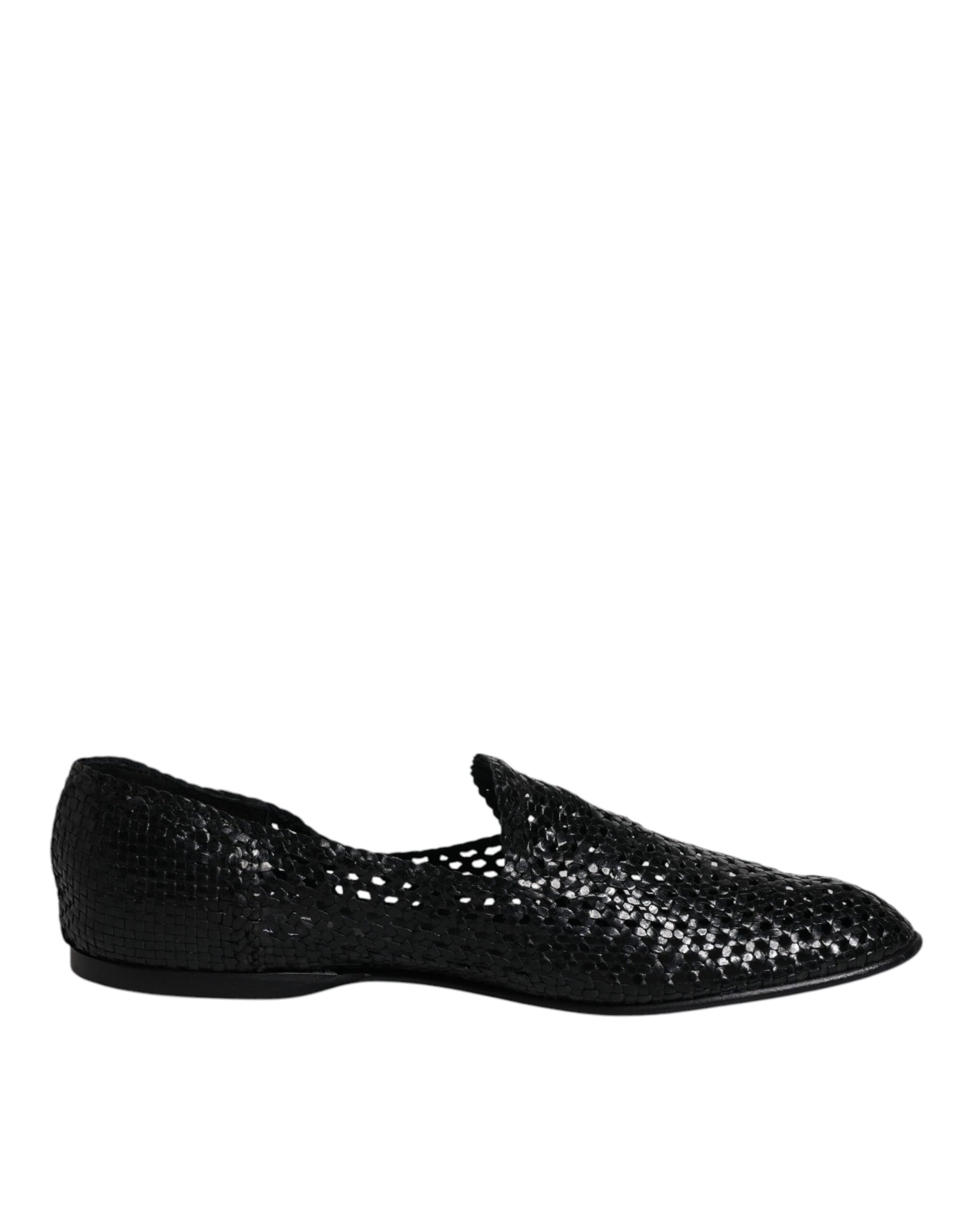 Schwarze Slipper aus gewebtem Leder