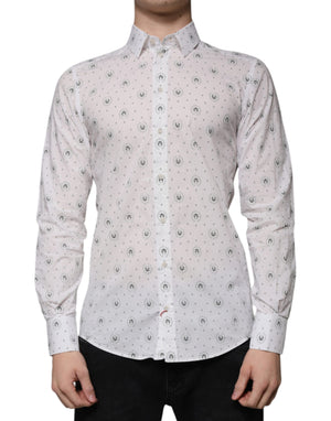 Weißes Slim Fit Herrenhemd aus bedruckter Baumwolle