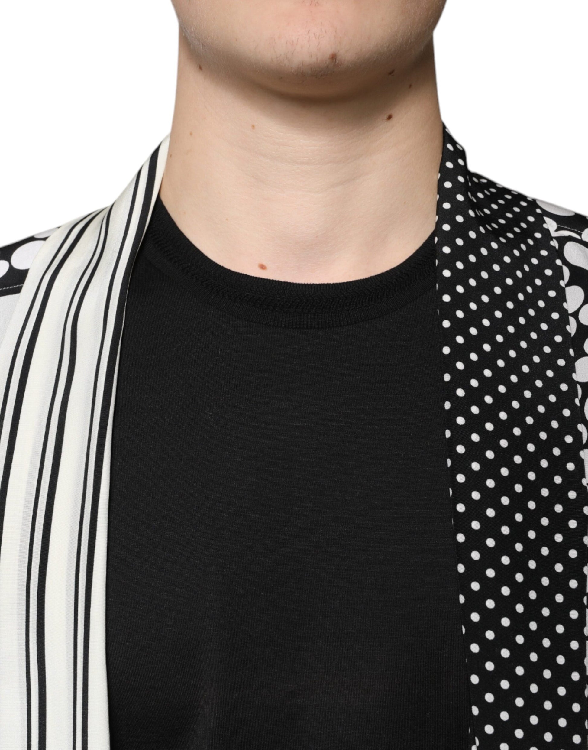 Schwarz-weißes Polka Dots Seidenhemd für Herren