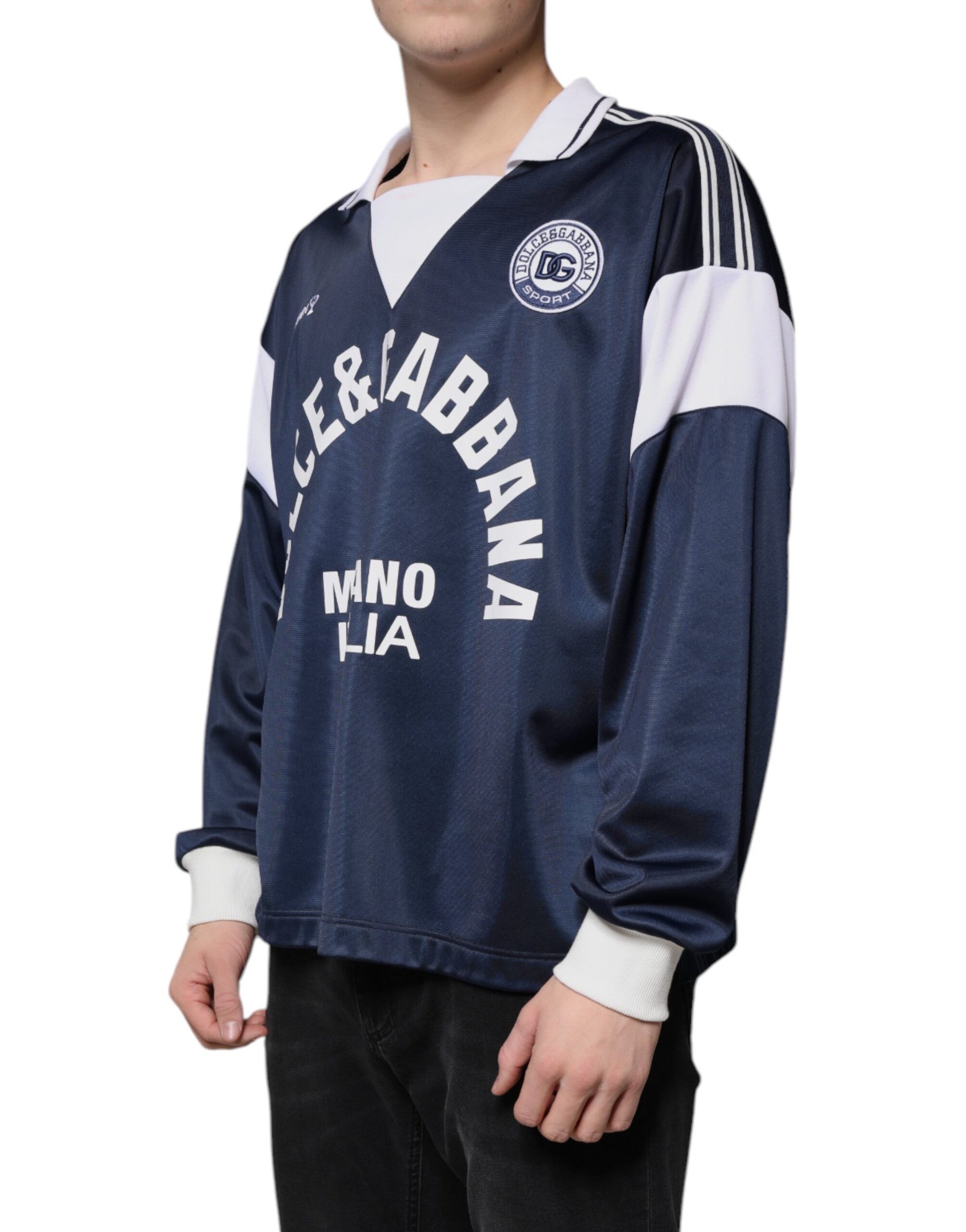 Blau-weißes Milano-Langarm-Jersey-T-Shirt